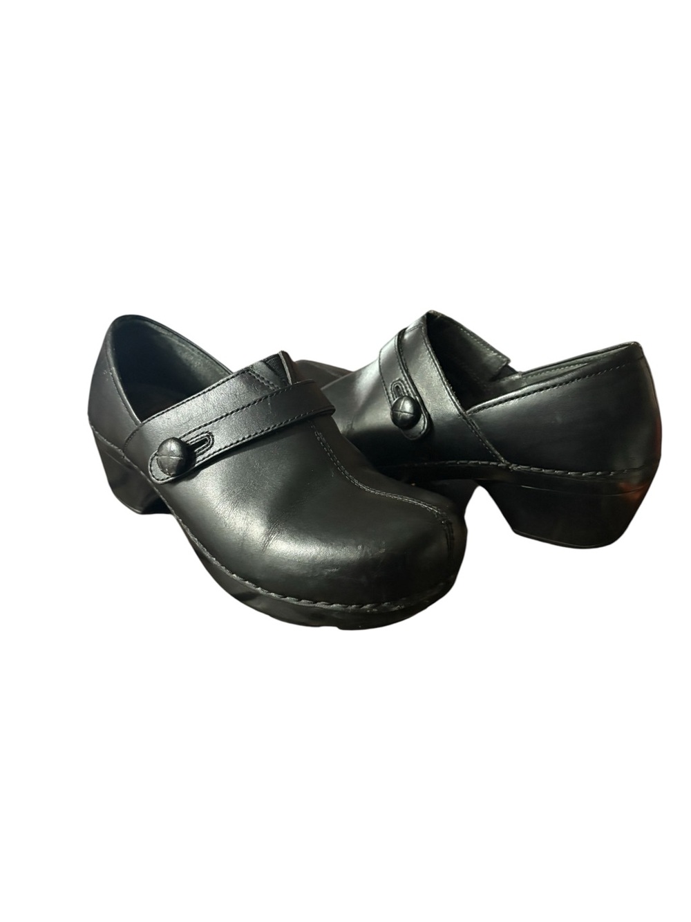 Dansko Solstice Black Leather Button Clogs - Size 38 (US Women's 7.5-8) - Picture 2 of 10